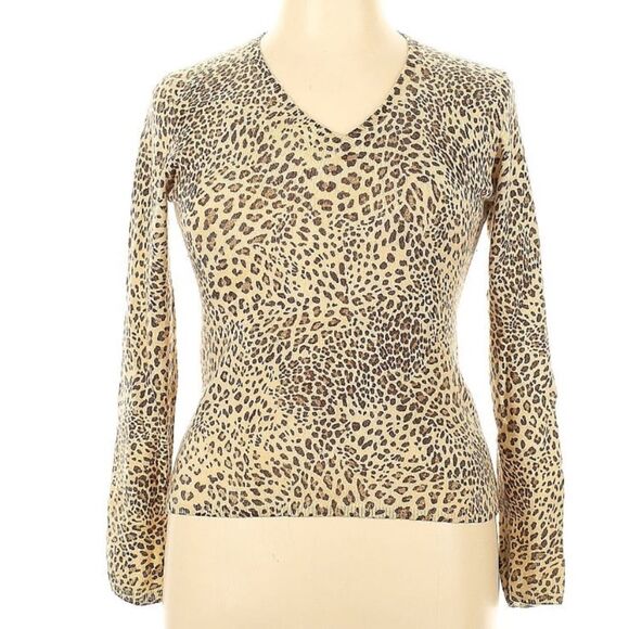 Tweeds Vintage 100% Cashmere 2-Ply Cheetah V-Neck Sexy Animal Soft Sweater XL - Picture 1 of 5